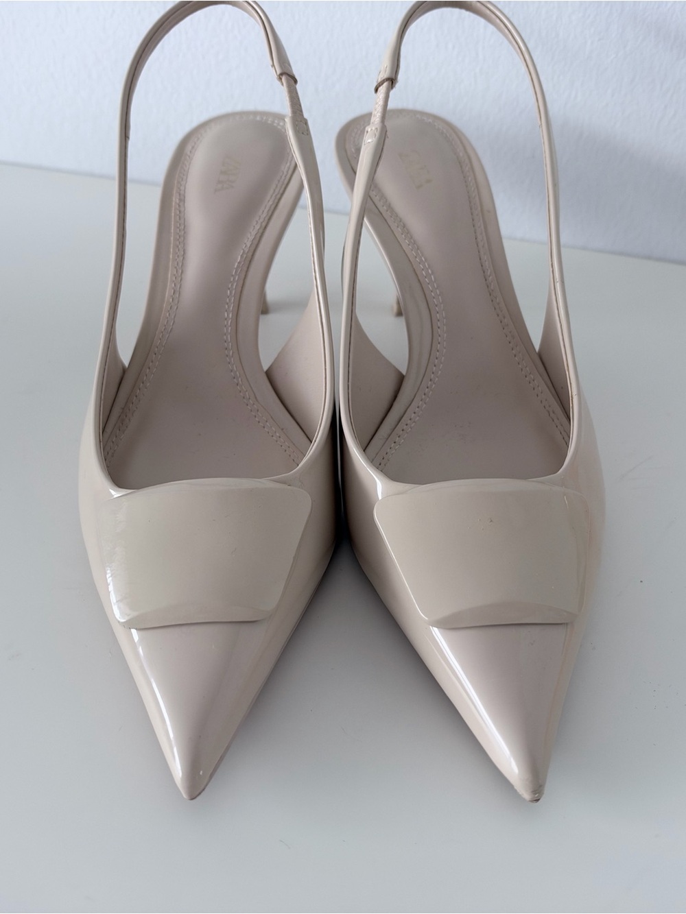 Zara Beige Patent Slingback Pointed Pumps